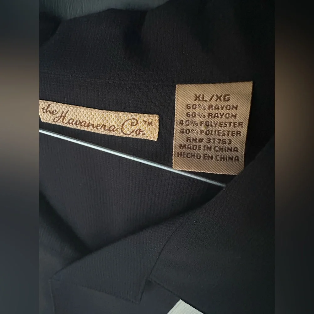 Havanera Co. Black Short Sleeve Button Down Dress Shirt Embroidered Men Size XL - Picture 2 of 5